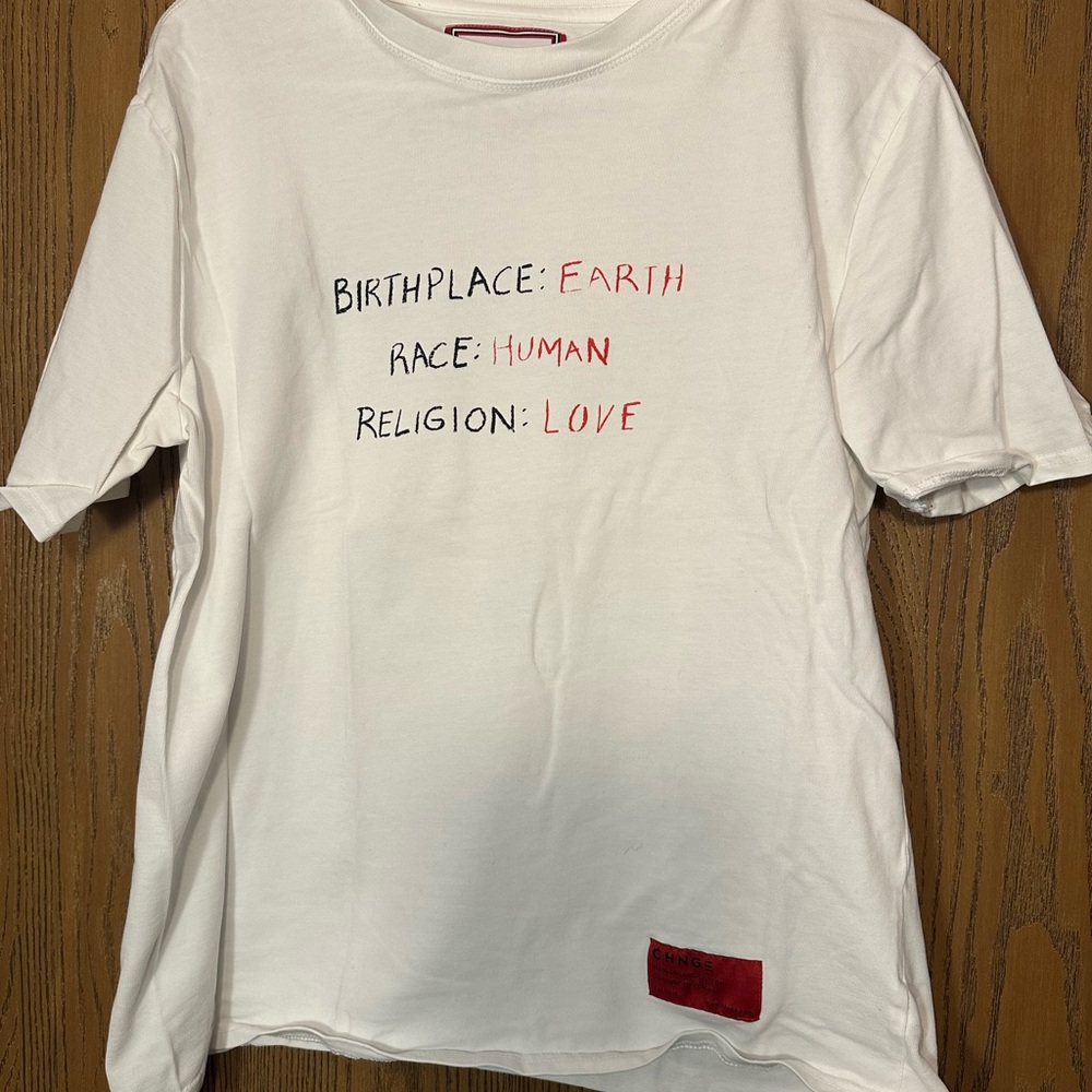 CHNGE White Tee with Red and Black Text